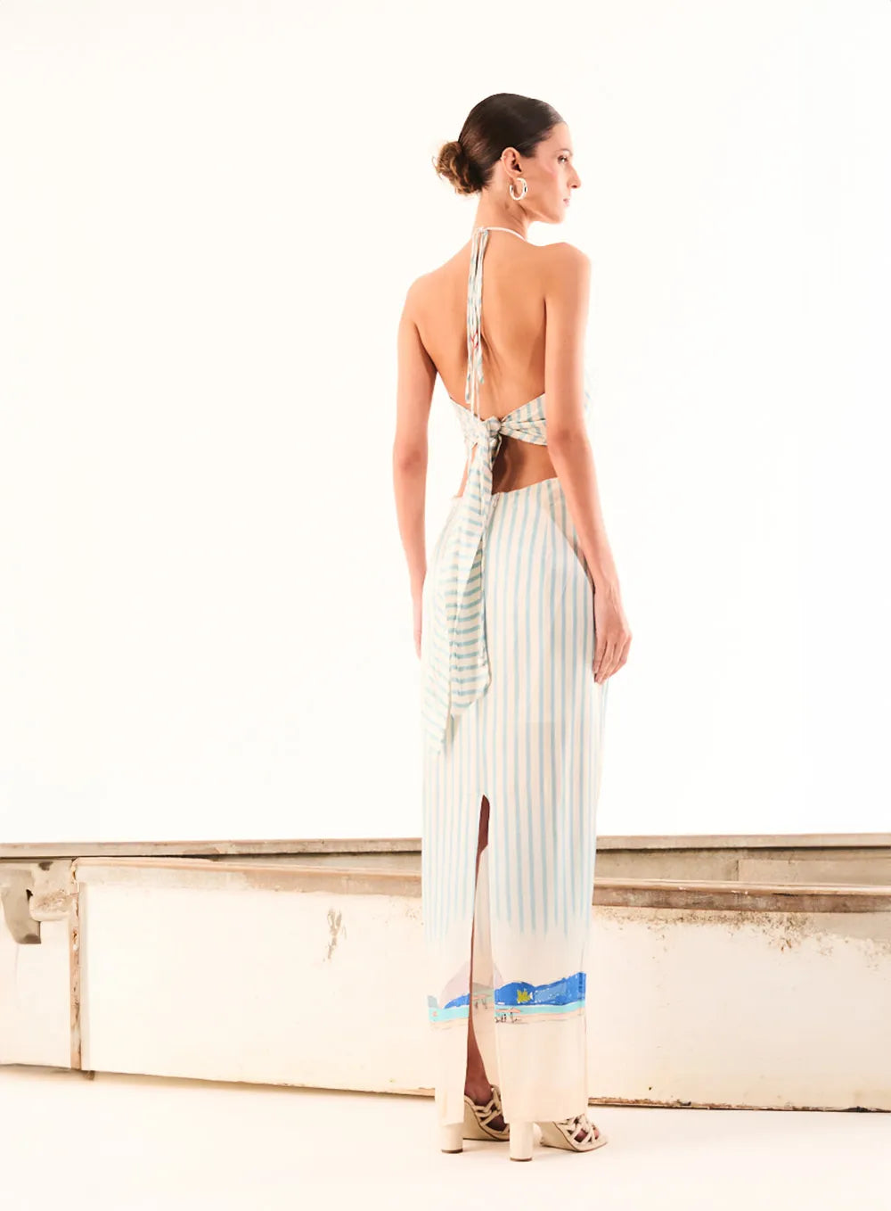 Cut Out Midi Dress with Straps and Edge Print