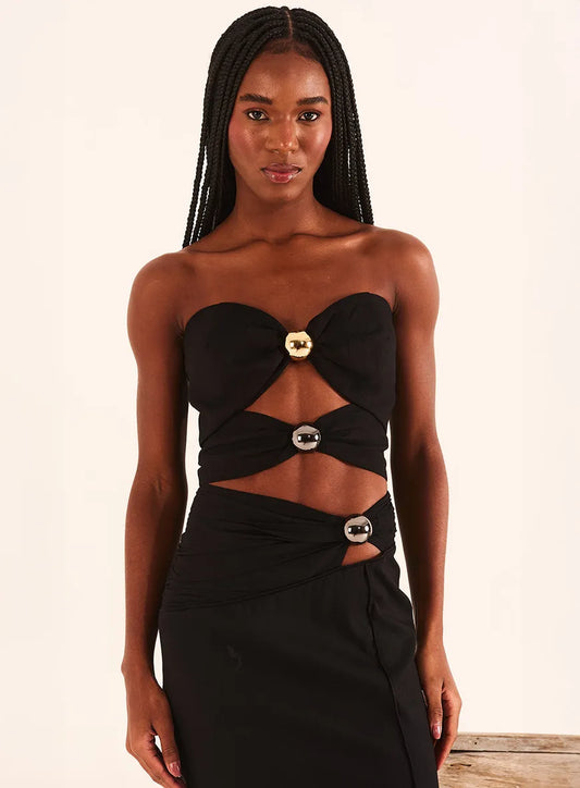 Double Band Top With Linen And Beads