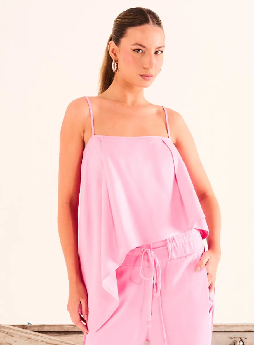 Pink Top with Rounded Hem