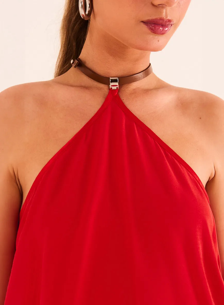Halter Neck Blouse with Leather Strap