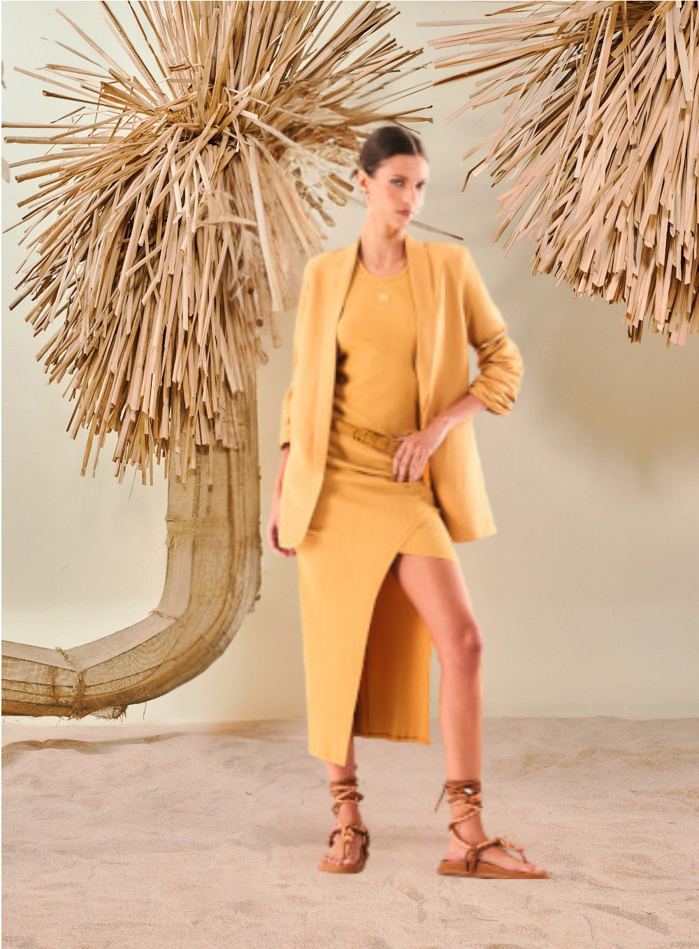 Asymmetrical Ribbed Skirt with Gathers