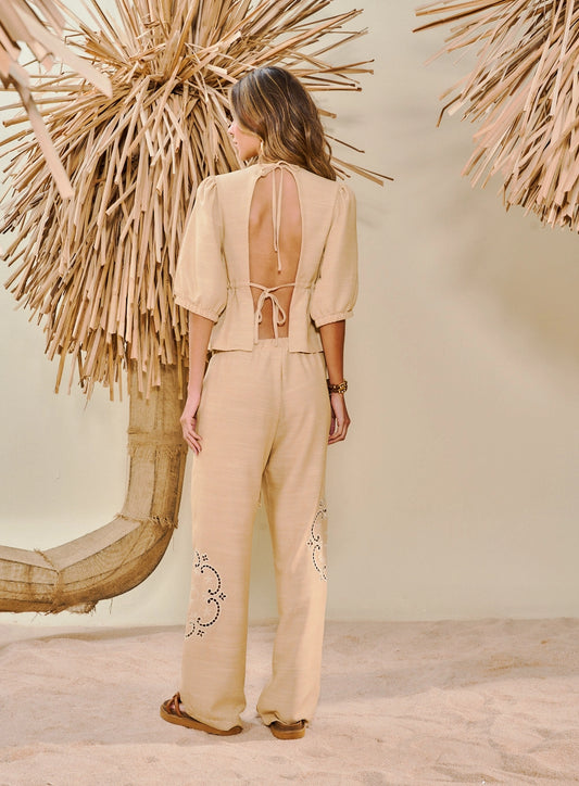 Women's Embroidered Linen Trousers