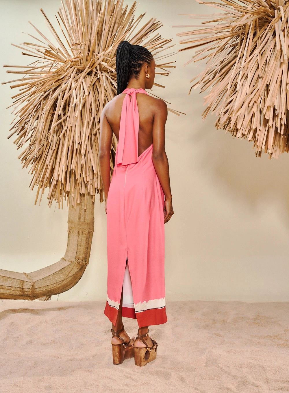 Long Printed Dress with Degagê Neckline