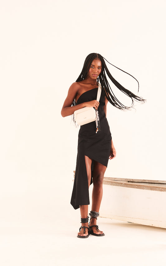 Black linen Asymmetric Dress