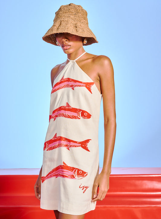 Printed Short Dress with Tie Detail
