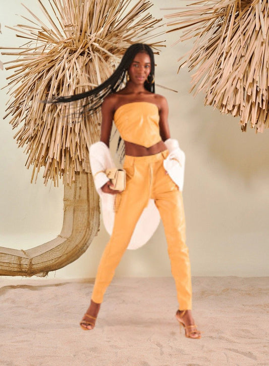 Faux Leather Pants with Exposed Zipper