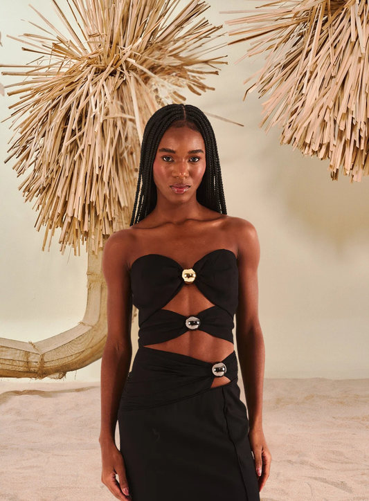 Double Band Top With Linen And Beads