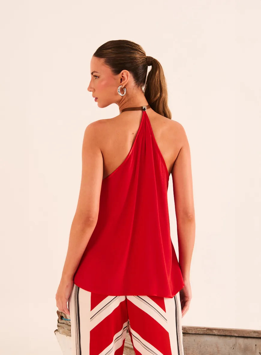 Halter Neck Blouse with Leather Strap