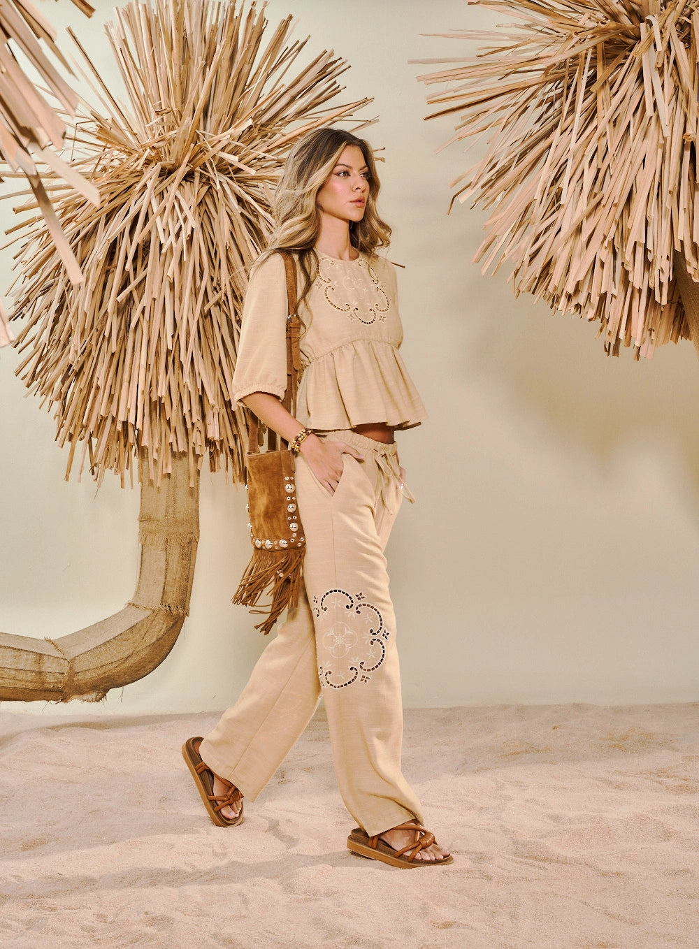 Women's Embroidered Linen Trousers