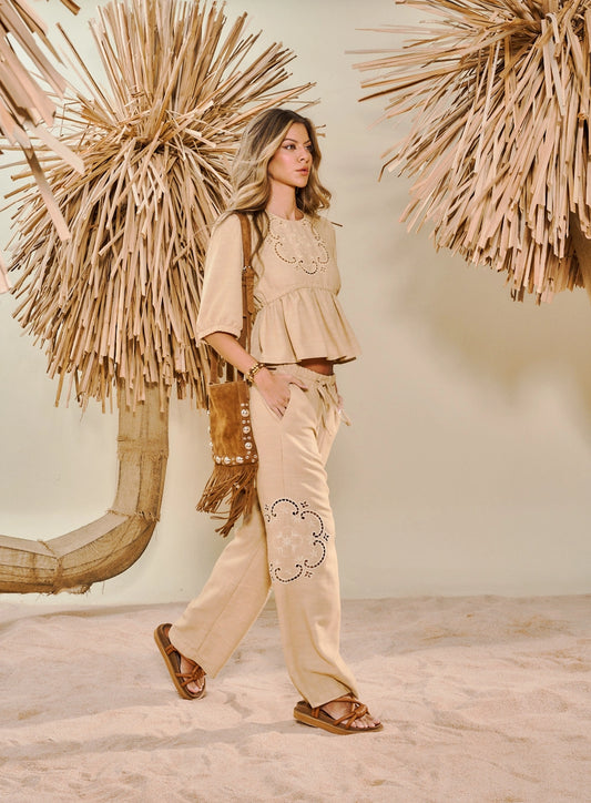 Women's Embroidered Linen Trousers