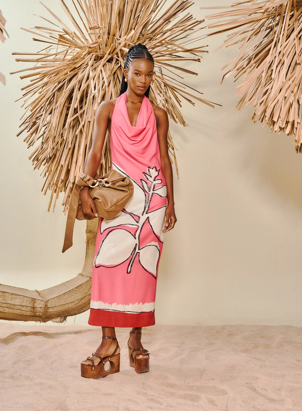 Long Printed Dress with Degagê Neckline