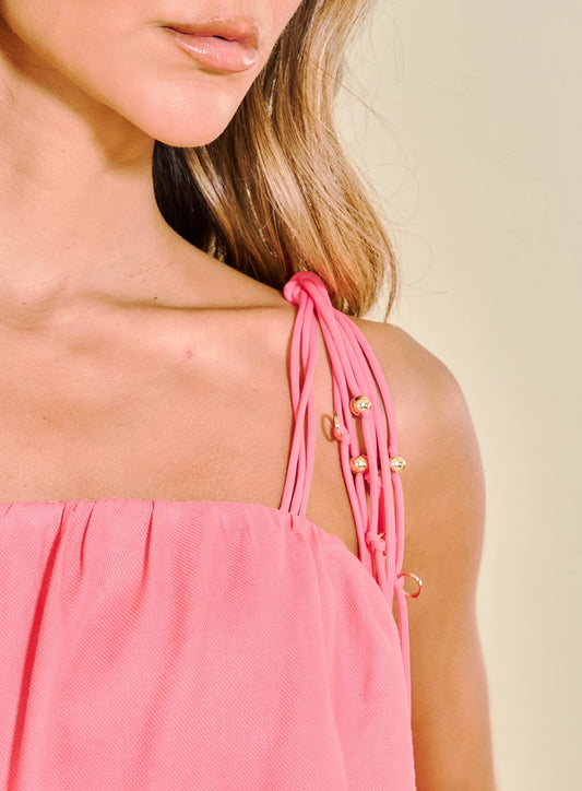 Short Linen Dress with Hand Embroidery