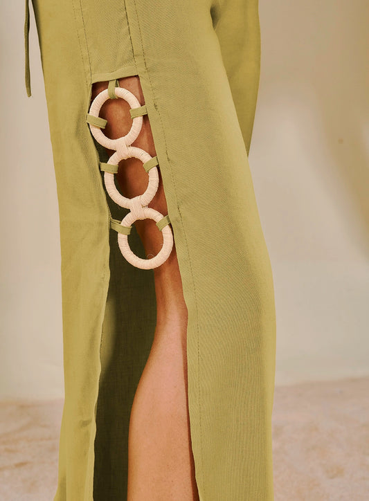 Macacão Pantalona De Linho Com Argolas Laterais