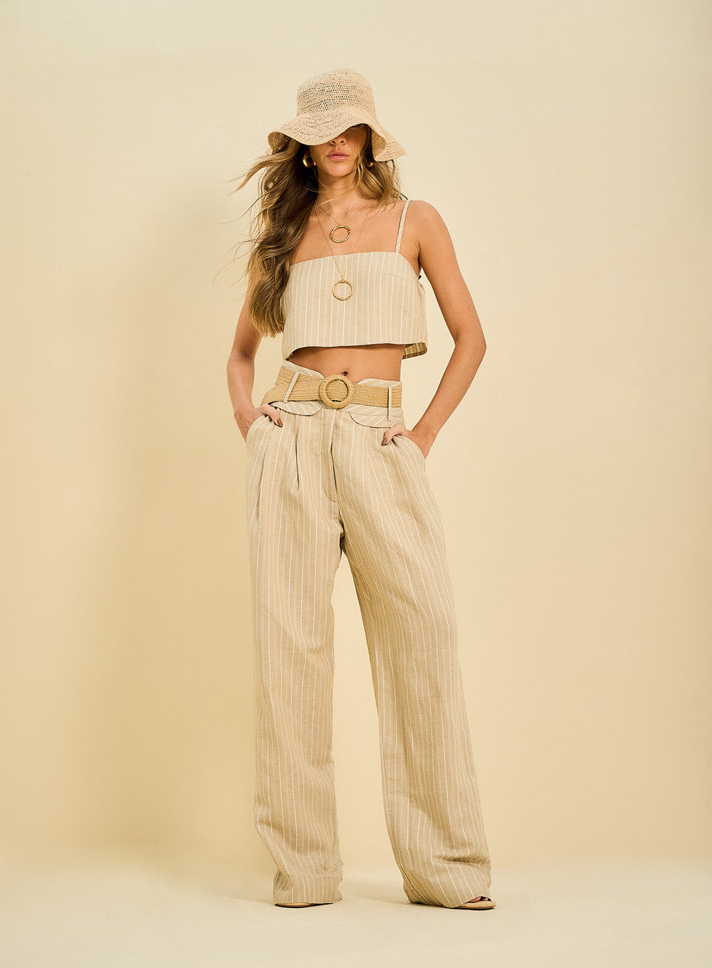 Crop Top with Striped Pants Set
